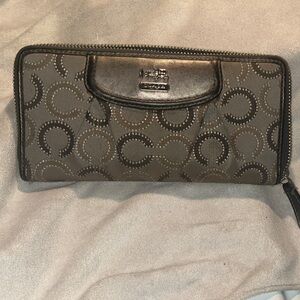 Coach Silver/Gray Logo Jacquard Zip Wallet